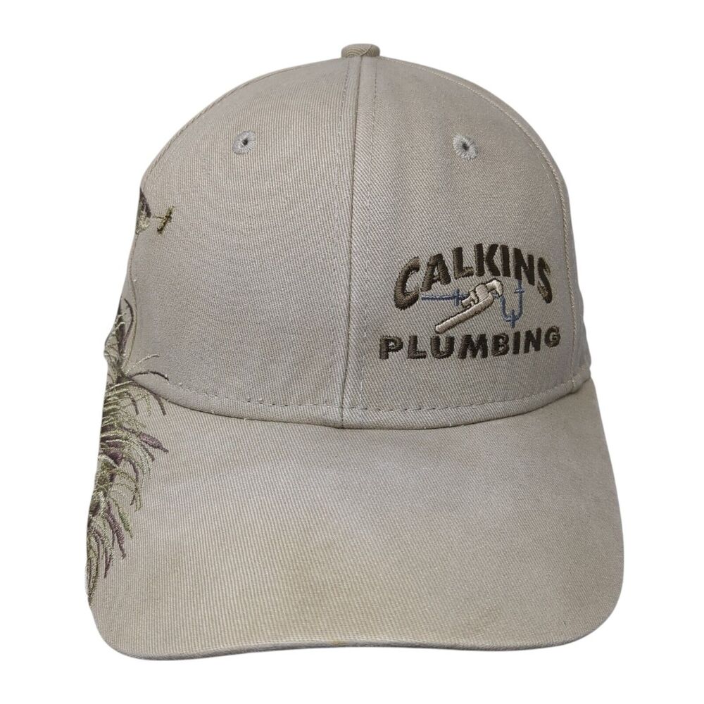 Calkins Plumbing Strapback Hat Tan One Size Adjustable Fish Dri-Duck